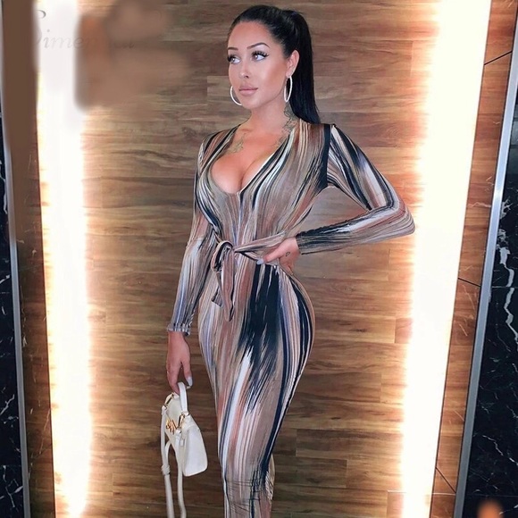 Coco Muted Palate Faux Wrap Bodycon Maxi Dress - Picture 11 of 11